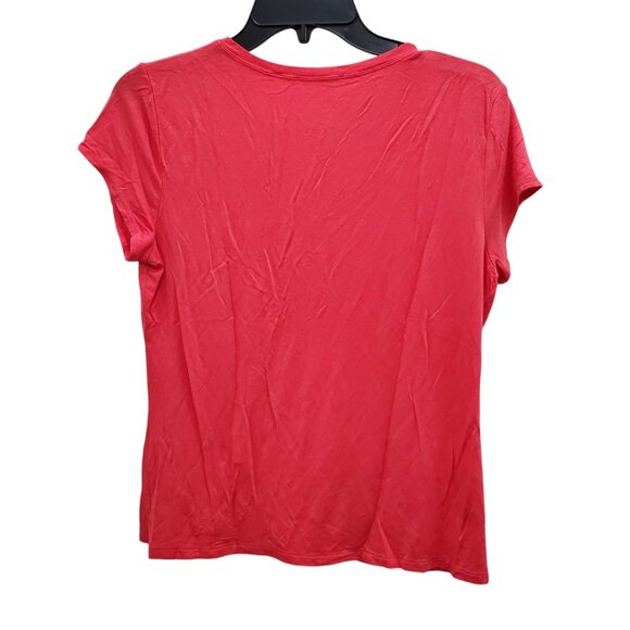Tahari Women's Bright Red Super Soft Modal Blend Basic Short Sleeve V-Neck Tee L - Picture 7 of 7